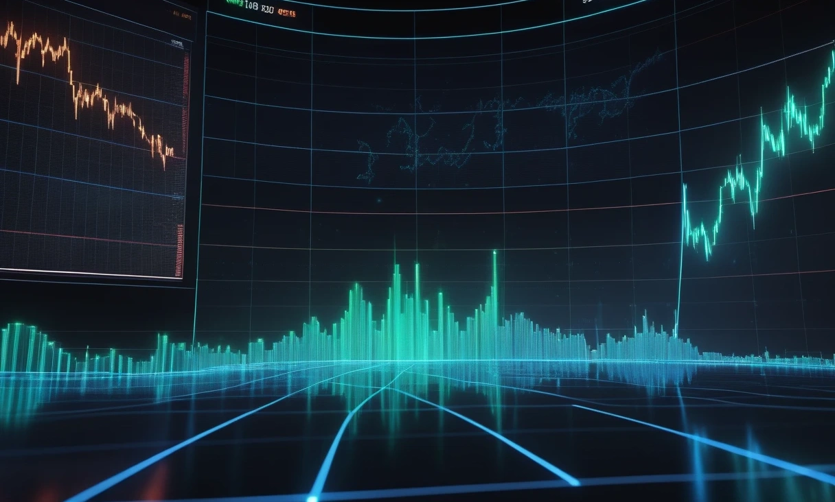 wide shot glowing digital 0