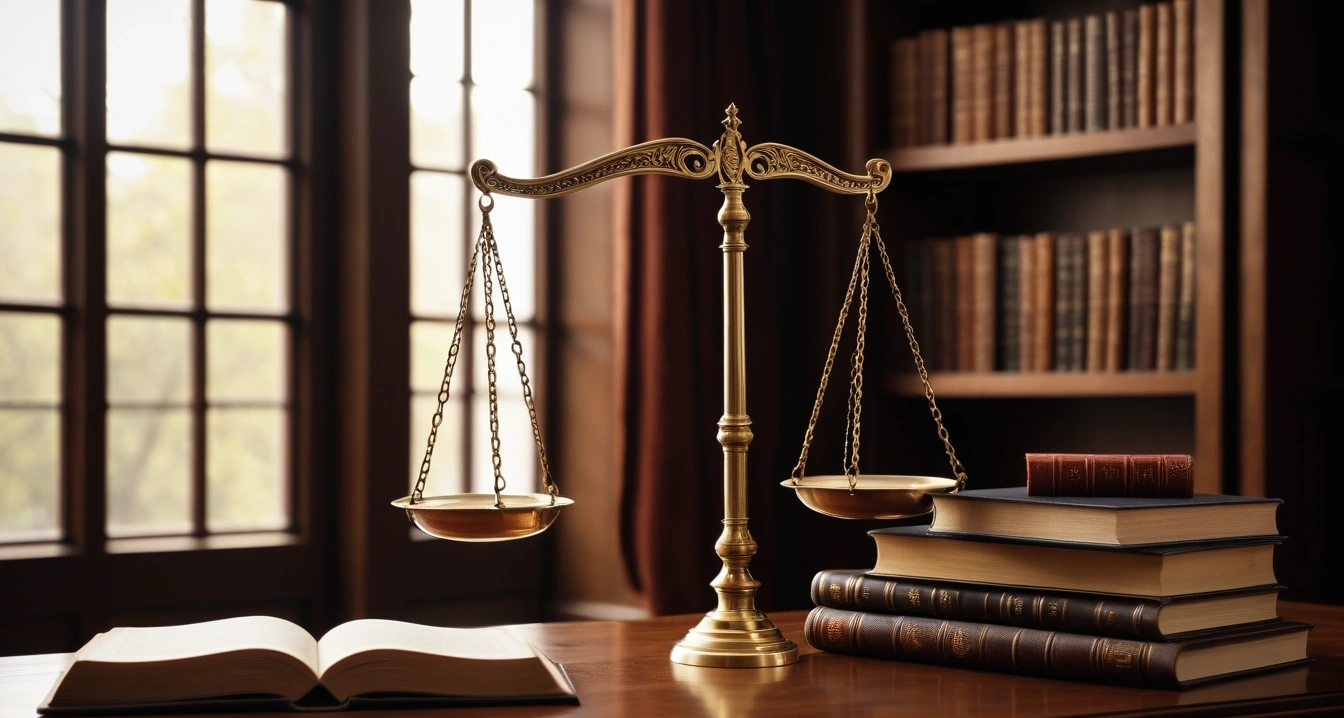 자산 배분 - 인플레이션 방어 자산군 배분 지표 (concept of asset allocation, a classic brass balance scale of justice next to leather-bound books, no people)