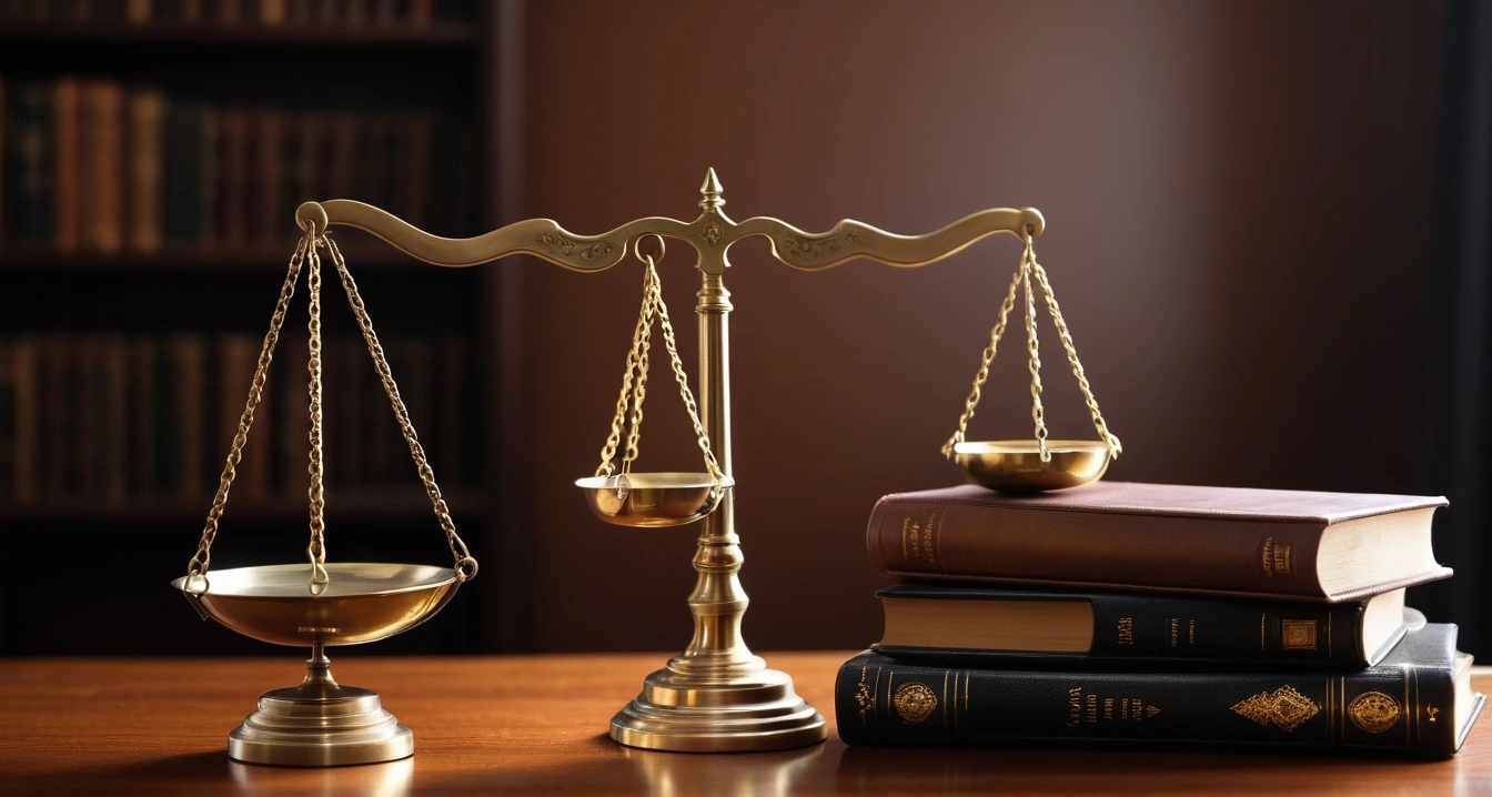 자산관리 - 퇴직연금과 개인연금의 세액공제 활용법 (concept of asset management, a classic brass balance scale of justice next to leather-bound books, no people)