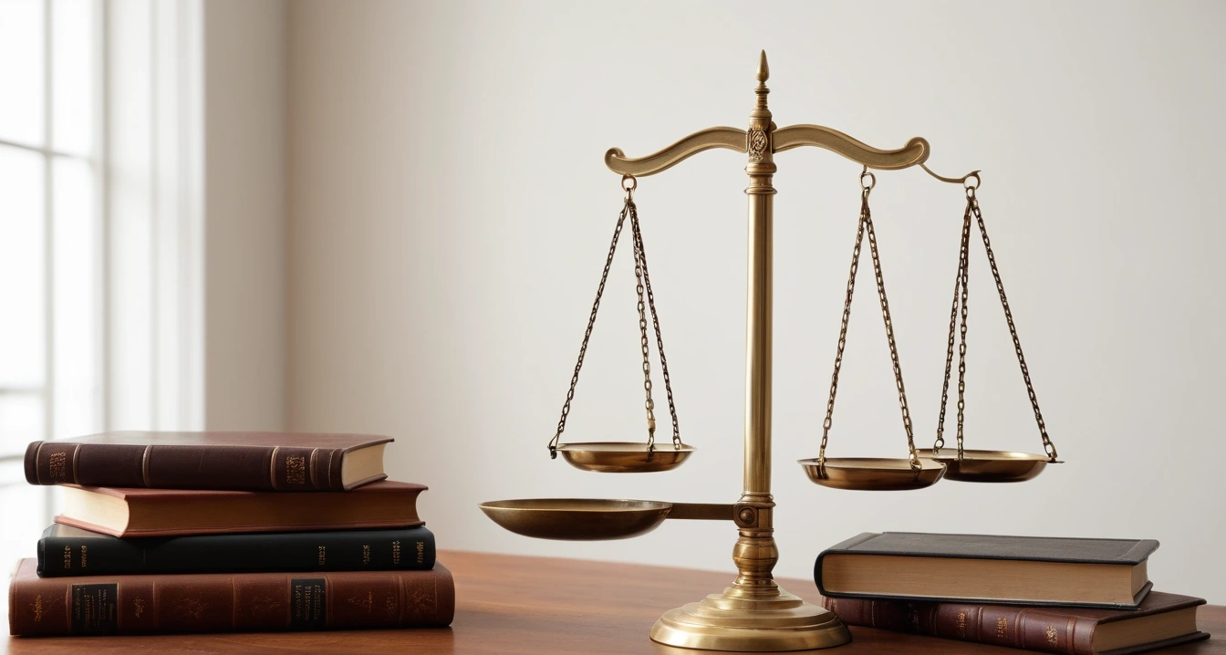 자산관리 - 저축 장려금과 정부 지원 금융 상품의 한계 (concept of asset management, a classic brass balance scale of justice next to leather-bound books, no people)
