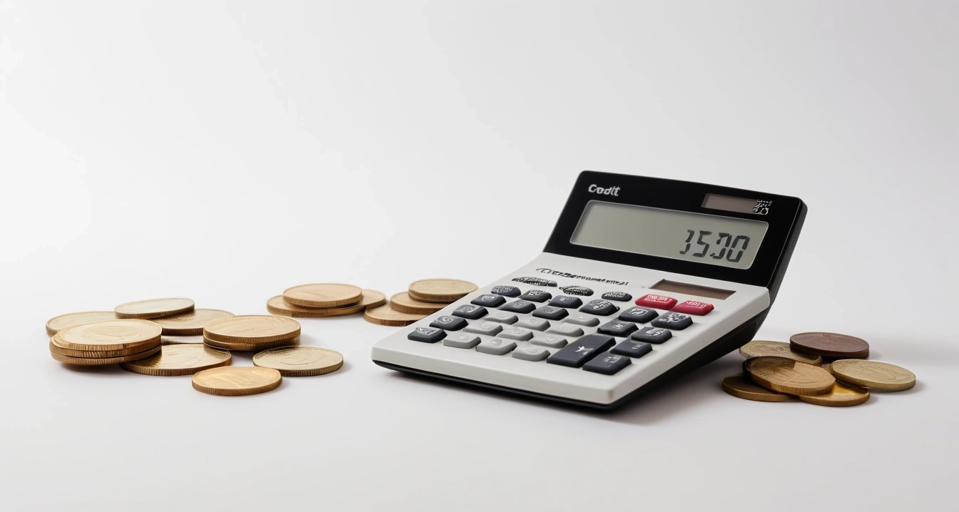 신용점수 - 금리 인하 요구권과 대출 이자 혜택 극대화 (concept of credit score, a neat arrangement of official forms, a modern calculator, and neat coins, finance aesthetic, no people)