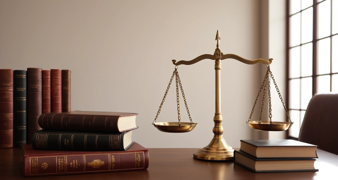 환전 - 트래블 특화 체크카드 선택 전략 (concept of currency exchange, a classic brass balance scale of justice next to leather-bound books, no people)