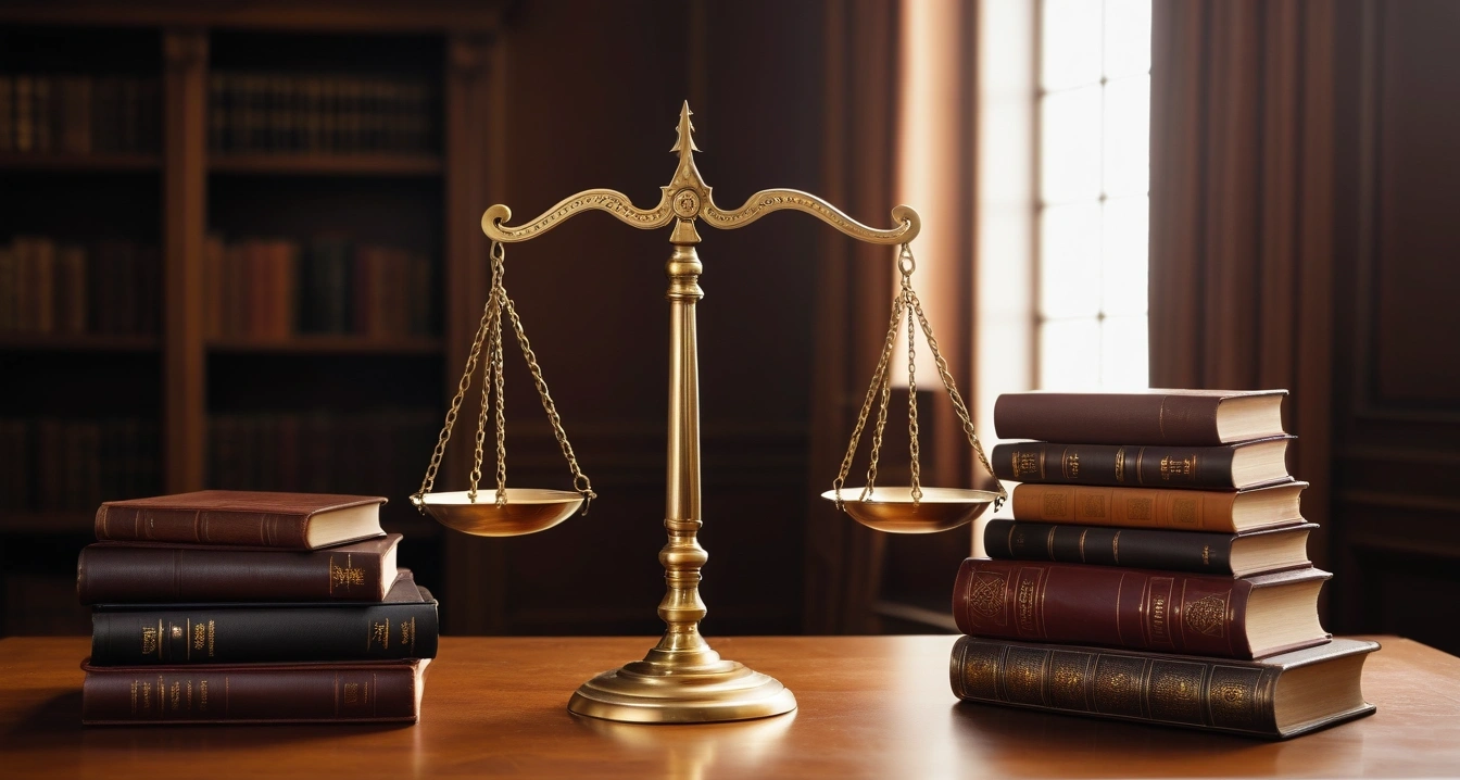 DSR - 만기 연장과 원리금 균등 상환의 전략적 배치 (concept of DSR, a classic brass balance scale of justice next to leather-bound books, no people)