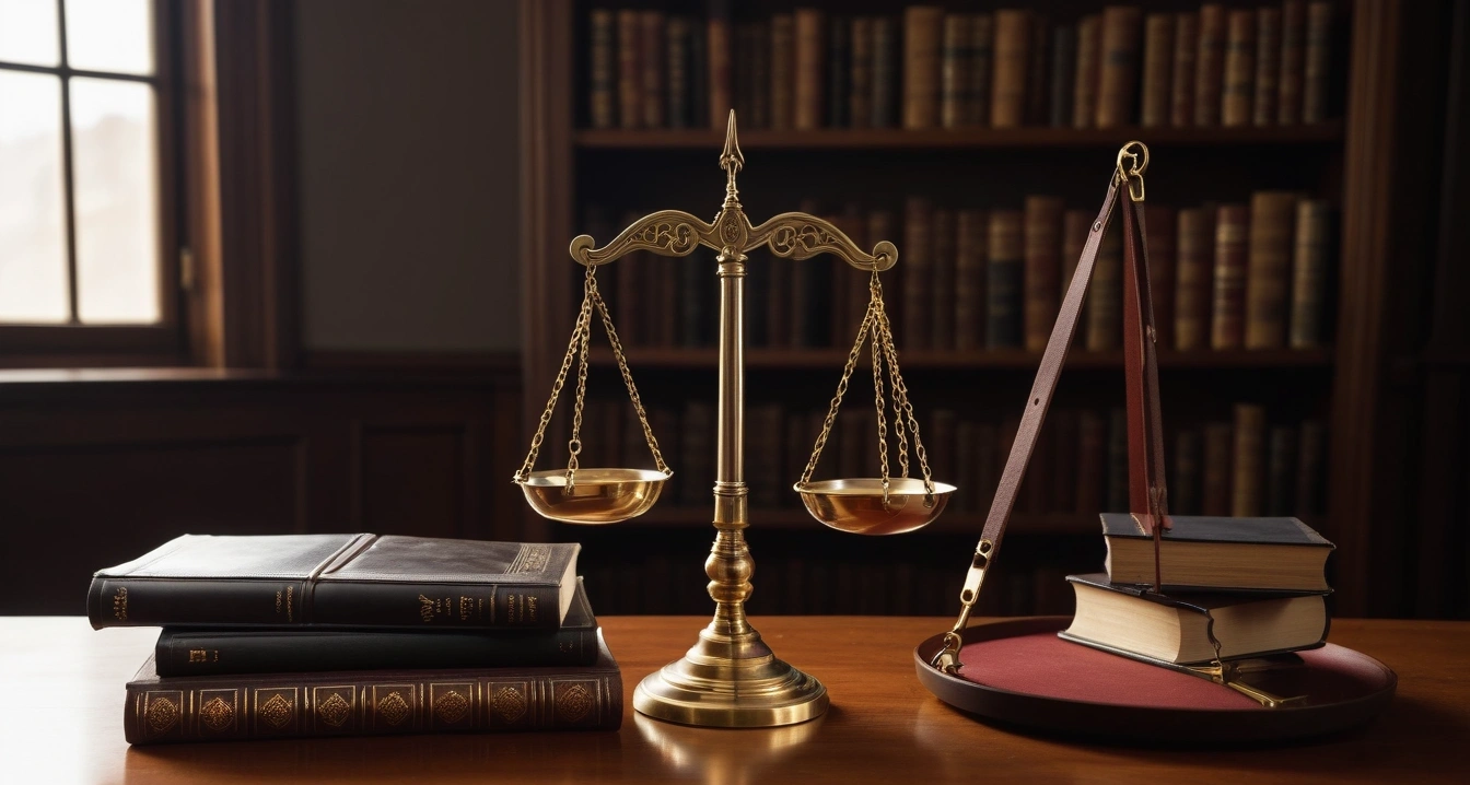 사회초년생 - 신용카드 연회비와 전월 실적의 함정 (concept of Newcomer to society, a classic brass balance scale of justice next to leather-bound books, no people)