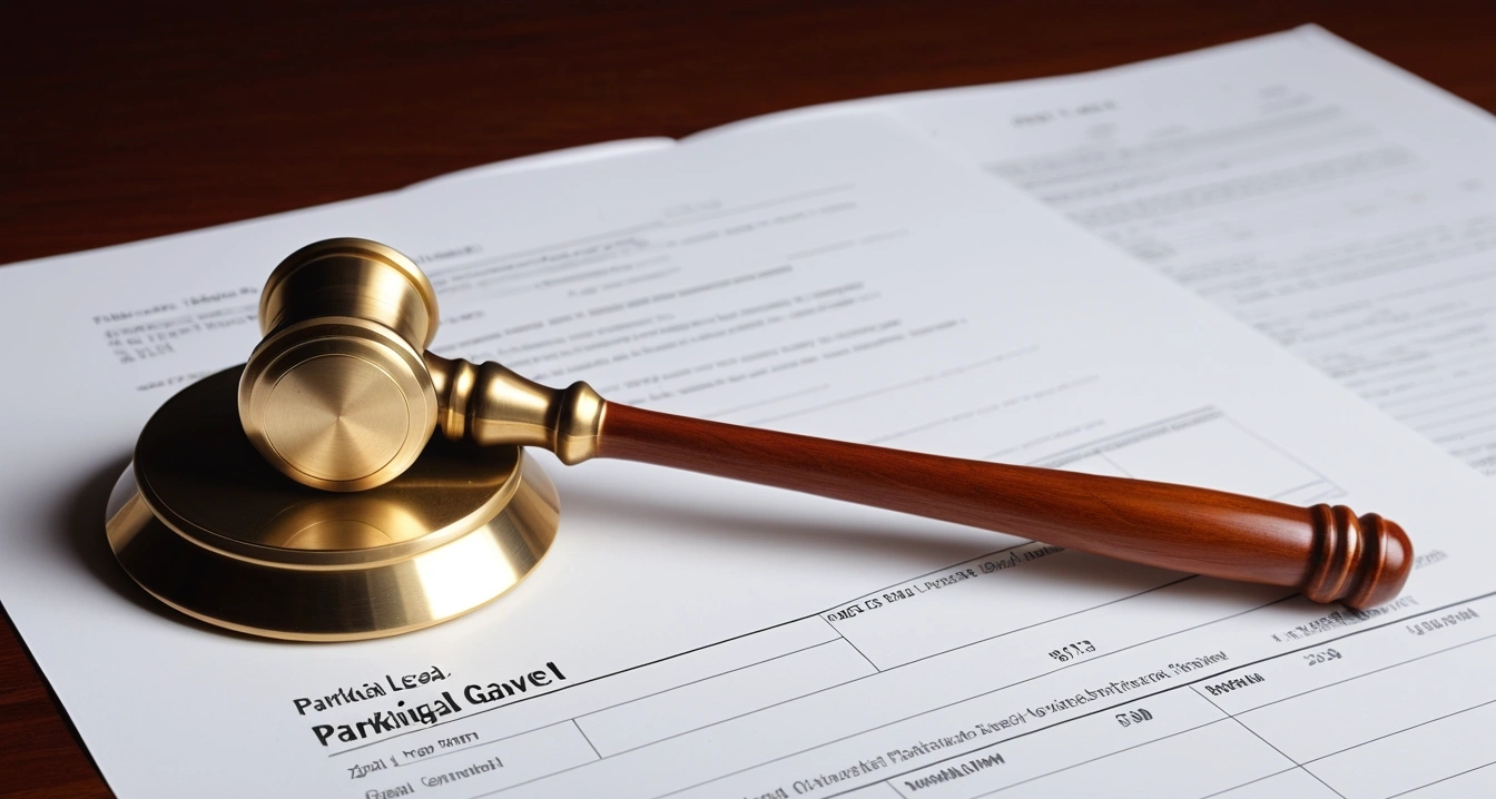 파킹통장 - 사업자 및 개인별 맞춤형 파킹통장 상품 선택 가이드 (concept of Parking account, close-up of a classic brass legal gavel resting on official documents, professional lighting, no people)