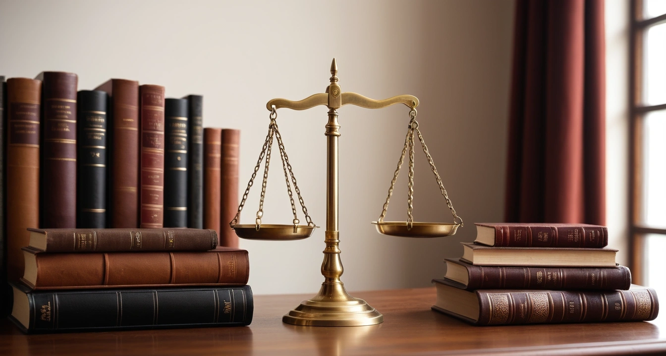 연금저축펀드 - 연금소득세와 종합소득세의 관계 정밀 팩트체크 (concept of Pension savings fund, a classic brass balance scale of justice next to leather-bound books, no people)