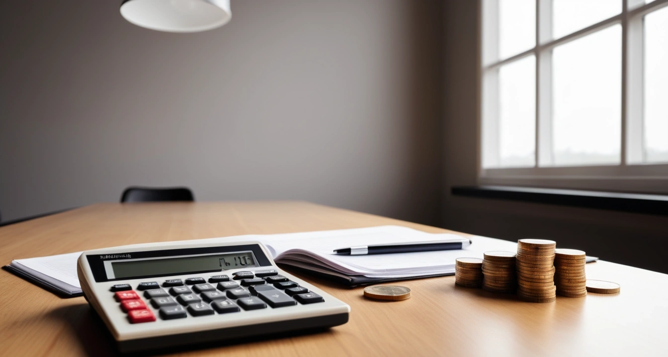 연금저축펀드 - 금융사 이벤트와 신용융자 위험 관리 (concept of Pension savings fund, a neat arrangement of official forms, a modern calculator, and neat coins, finance aesthetic, no people)