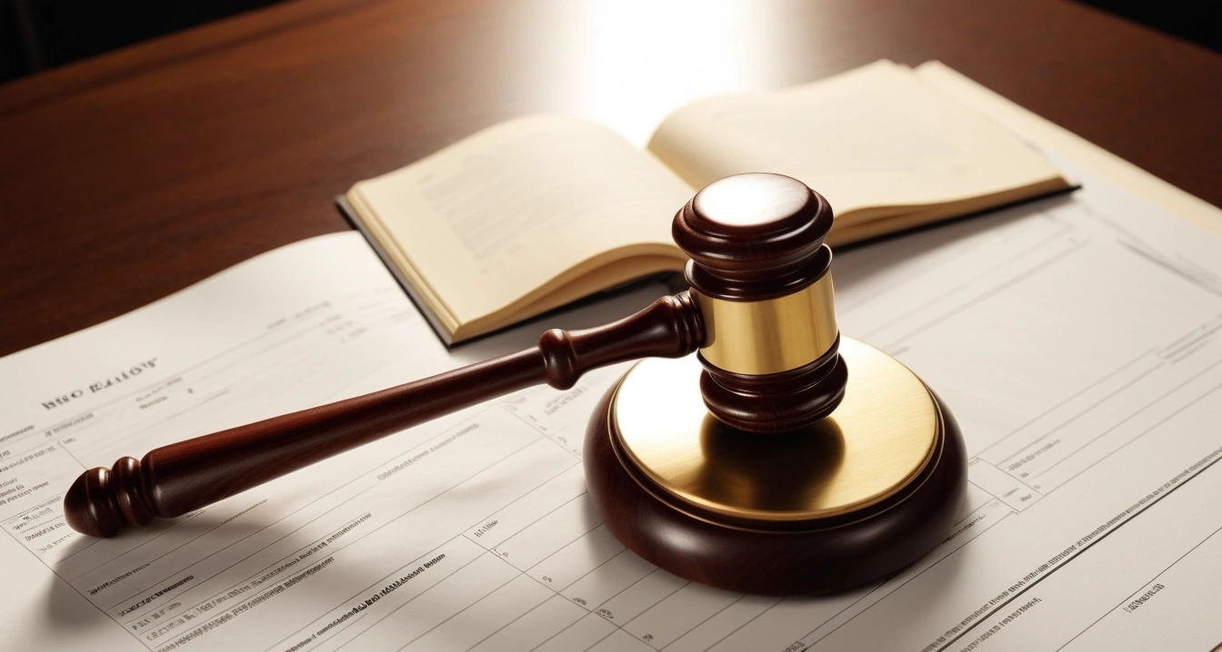 적금 - 장병내일준비적금 사회복귀 지원 (concept of savings, close-up of a classic brass legal gavel resting on official documents, professional lighting, no people)