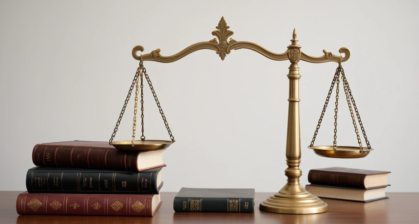 엔화 - 엔화 투자 포트폴리오의 자산 배분 전략 (concept of yen, a classic brass balance scale of justice next to leather-bound books, no people)