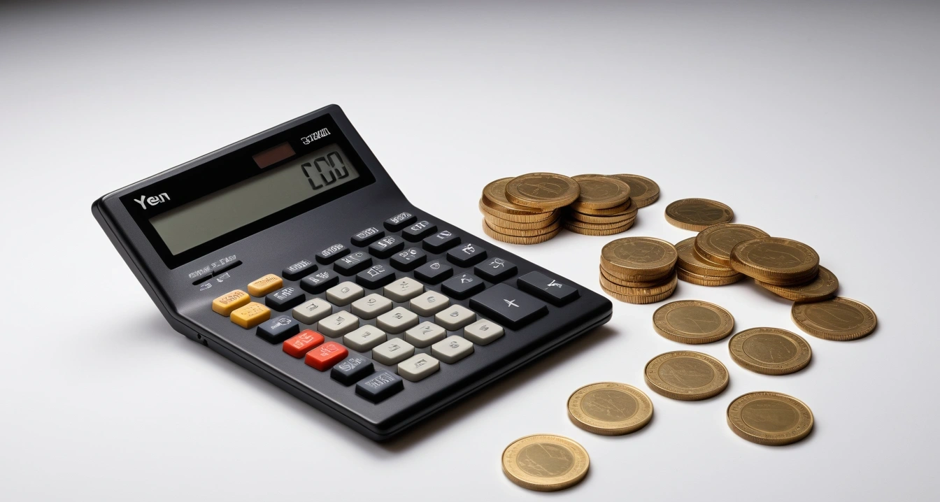 엔화 - 장기 투자자를 위한 일본 리츠와 엔화 표시 자산 운용법 (concept of yen, a neat arrangement of official forms, a modern calculator, and neat coins, finance aesthetic, no people)